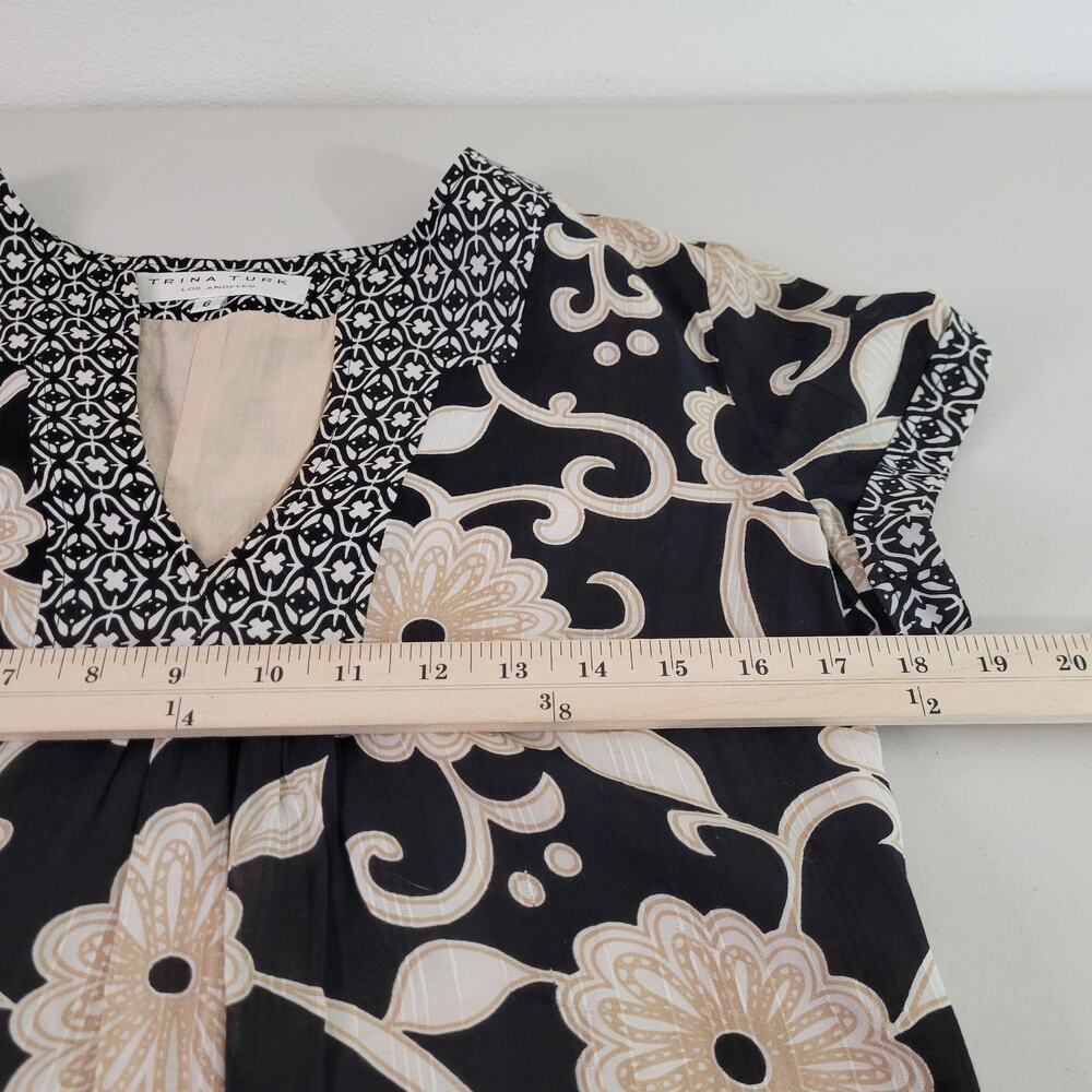Trina Turk  Womens Black Floral Boho Travel Career Dress V-Neck Silk Blend SZ‎ 6 - Picture 7 of 8